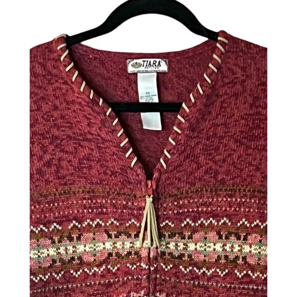 Tiara Petites Sweater Womens Size S Petite  Long Sleeve Fair Isle Zip Up Cardiga - Picture 3 of 8